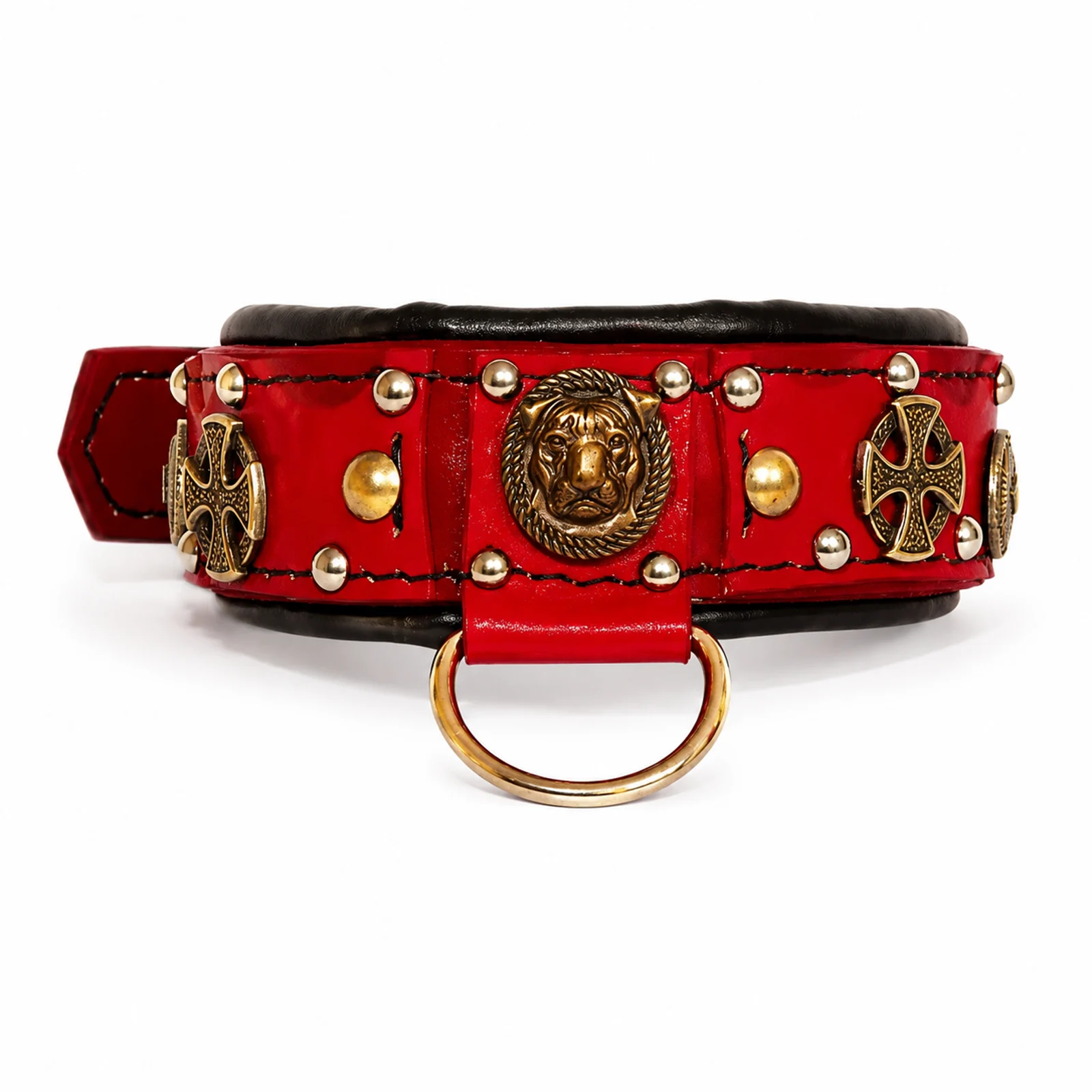 Studded Leather Collar with Lion Emblems manufactured by Aly Leather Co., Sialkot