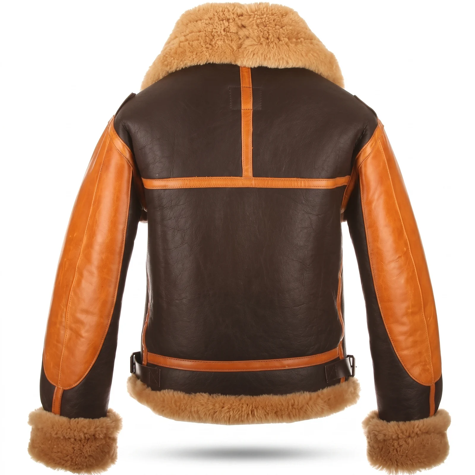 Orange and Brown Shearling Aviator Jacket, photo 2
