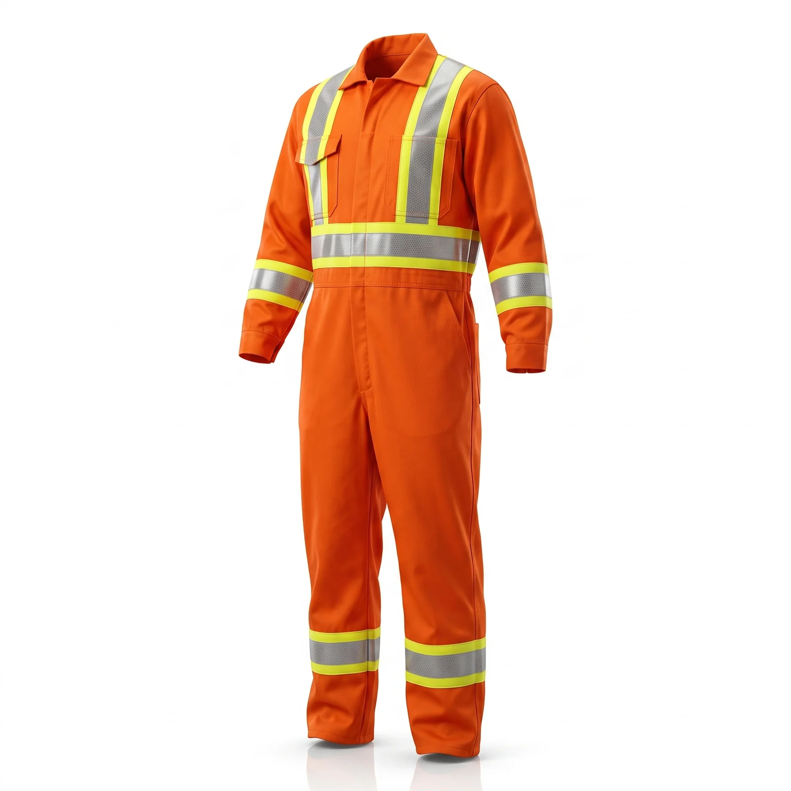 Orange Hi-Vis Safety Coverall manufactured by Aly Leather Co., Sialkot